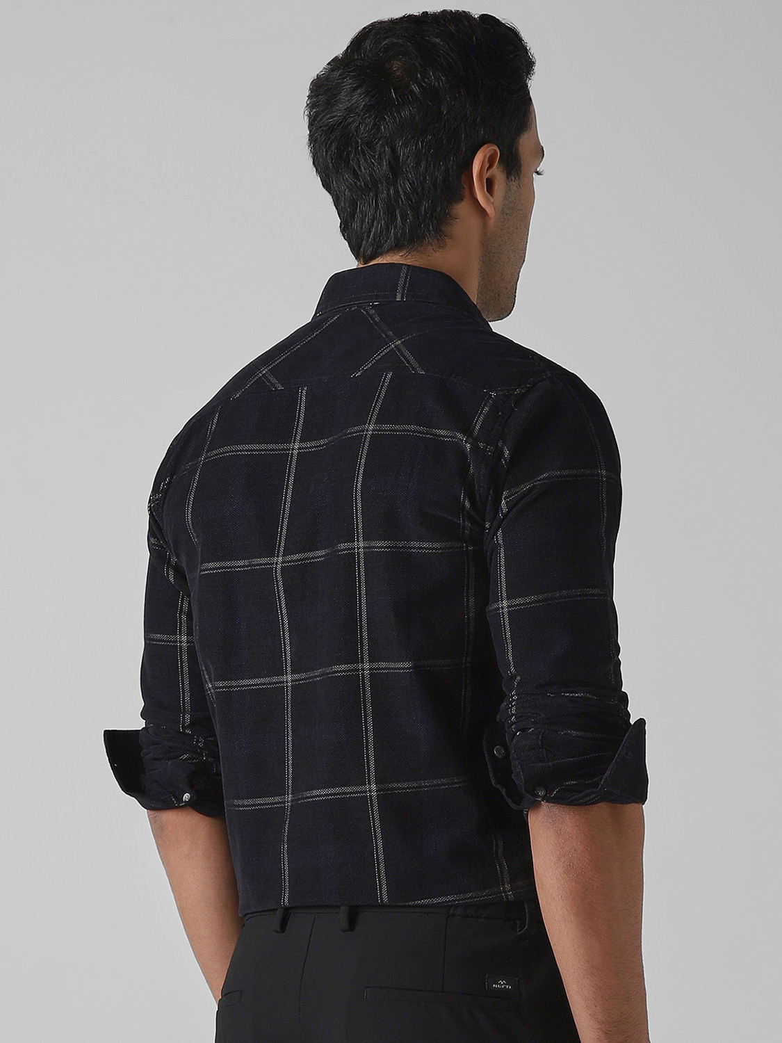 Image of MUFTI Men Checkered Casual Black Shirt