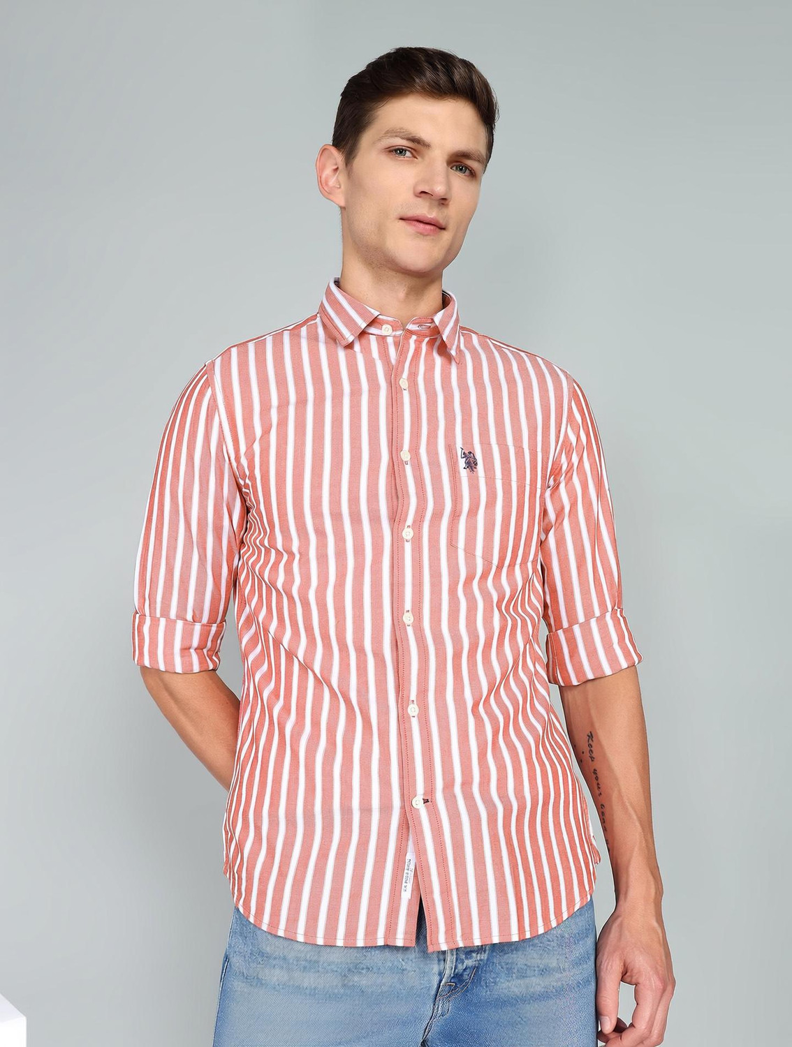 Image of U.S. POLO ASSN. Men Striped Casual Red Shirt