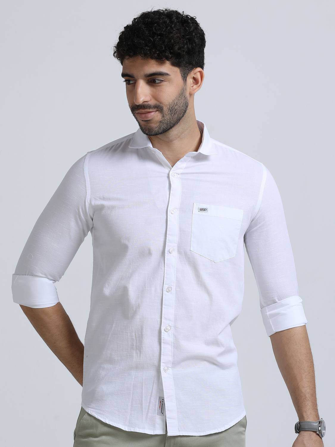 U.S. Pitchers Men Slim Fit Solid Spread Collar Casual Shirt