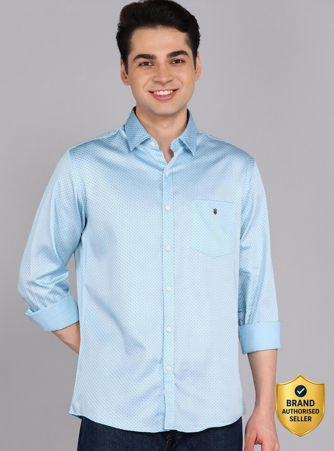Image of Louis Philippe Sport Men Printed Casual Light Blue Shirt