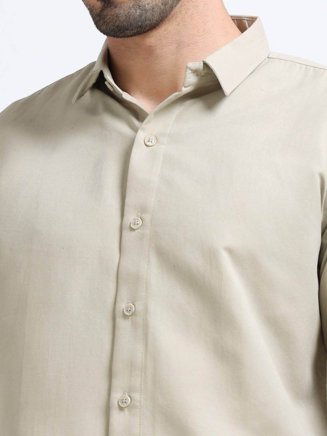 Image of WHISQ Men Solid Casual Cream Shirt