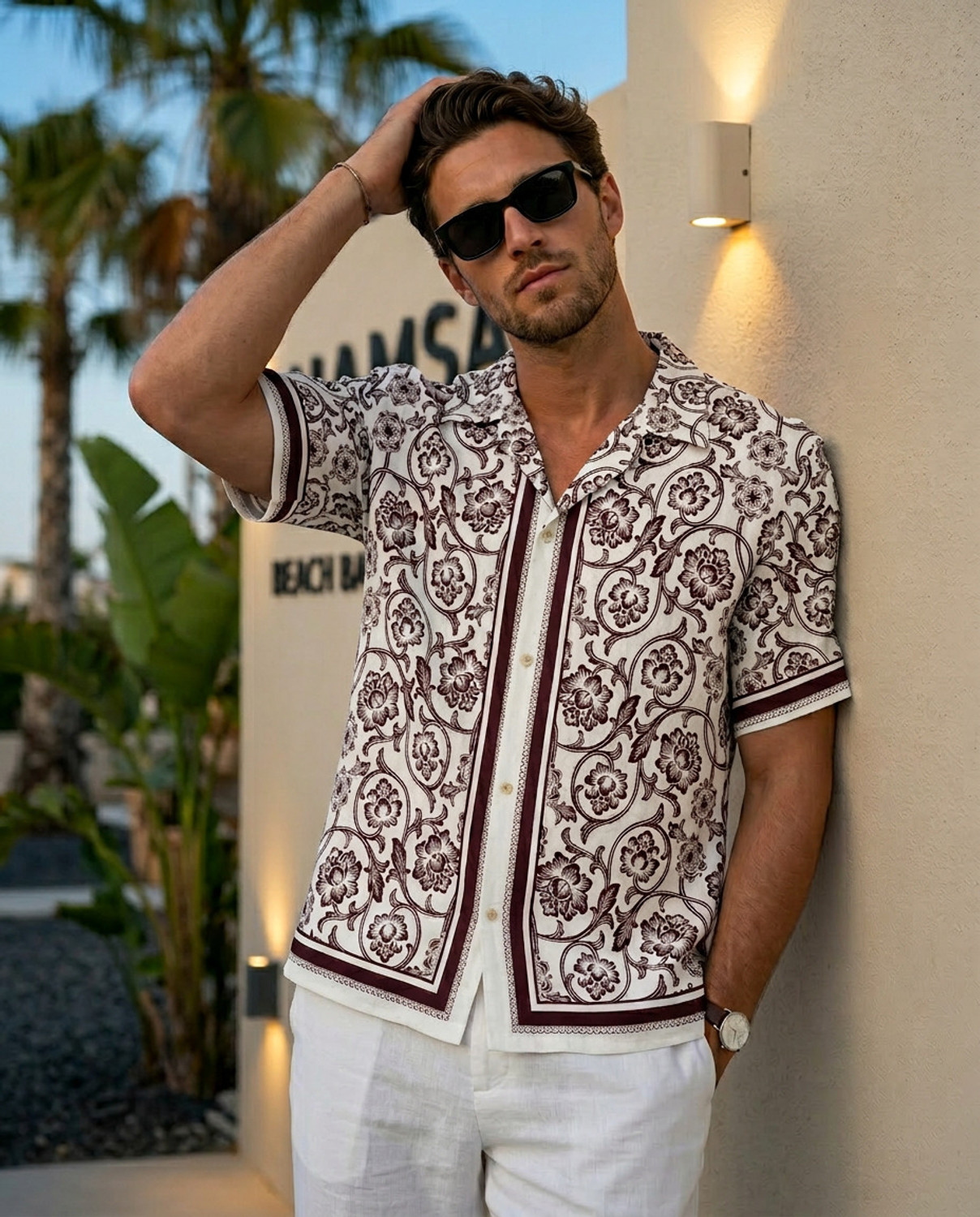 Image of STENFIA Men Printed Casual Cream, Maroon Shirt