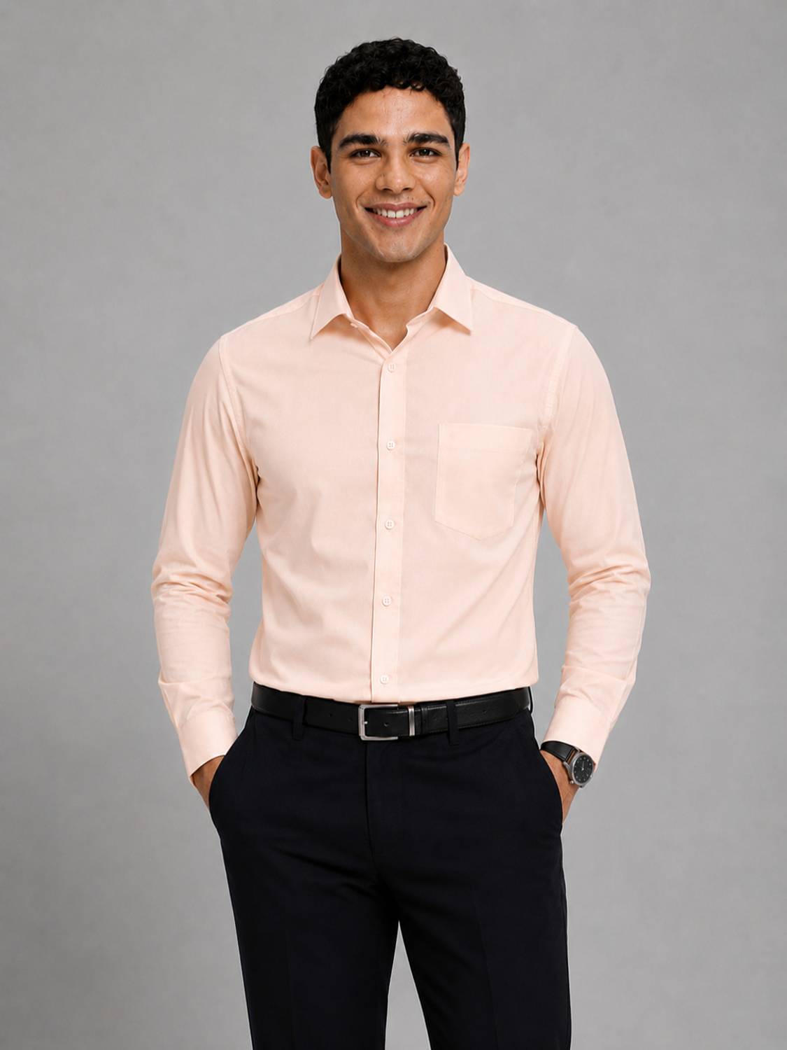 Appel Touch Men Solid Formal Pink Shirt