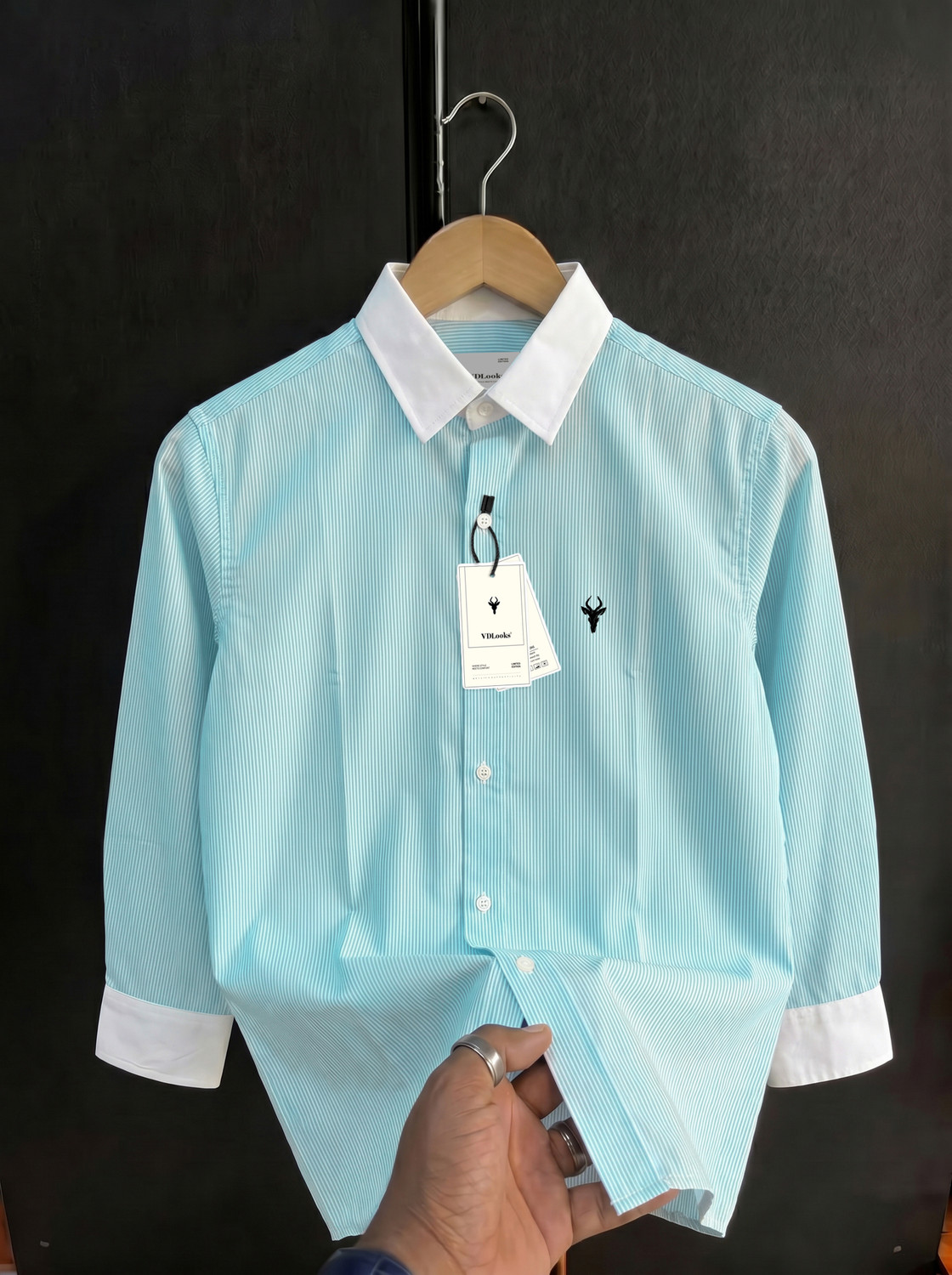Image of vdlooks Men Striped Casual Light Blue Shirt