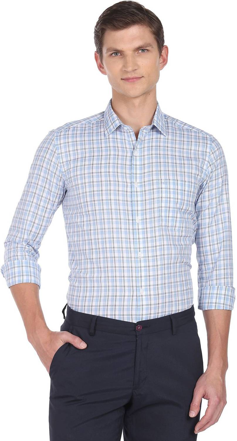 ARROW Men Checkered Casual Blue Shirt