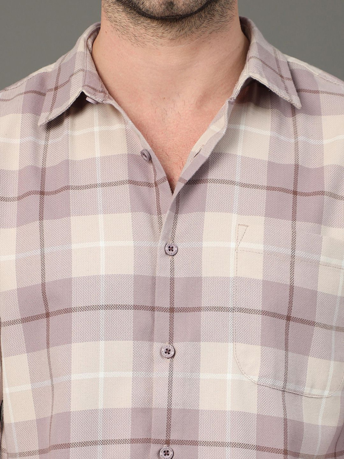 Image of HERE&NOW Men Checkered Casual Beige Shirt