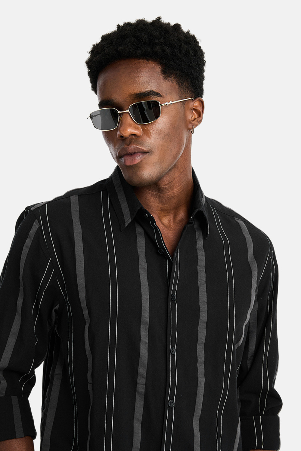 Image of Snitch Men Striped Casual Black Shirt