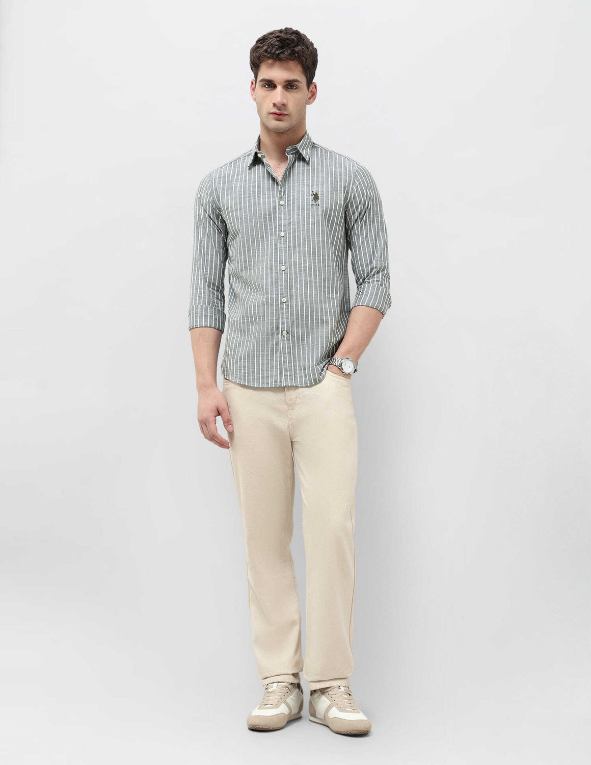 Image of U.S. Polo Assn. Denim Co. Men Striped Casual Green Shirt
