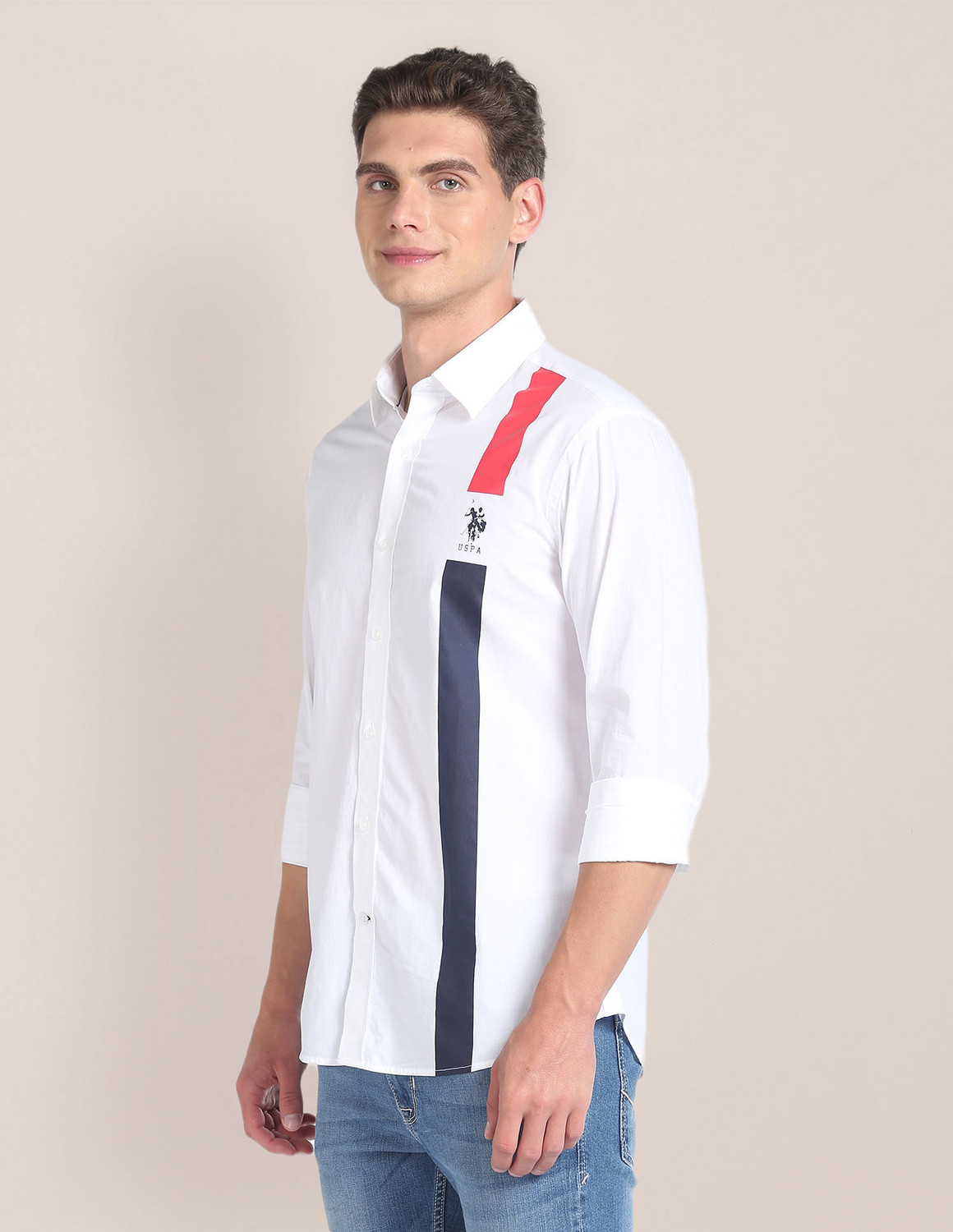 Image of U.S. POLO ASSN. Men Striped Casual White Shirt