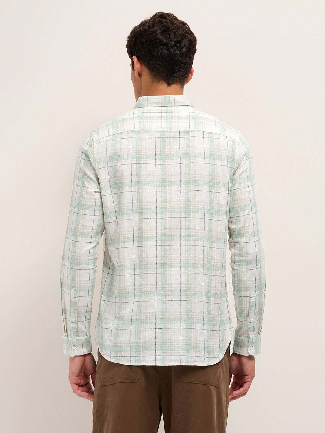 Image of THE BEAR HOUSE Men Checkered Casual Cream Shirt