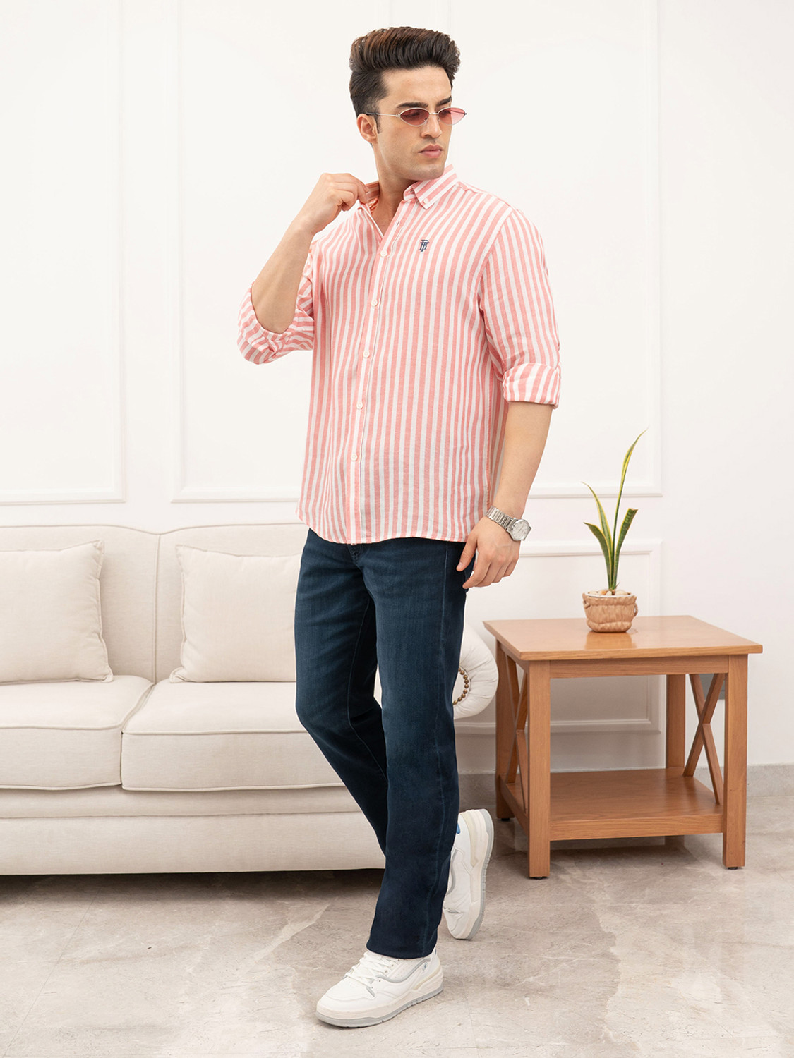 Image of RED TAPE Men Striped Casual Orange Shirt