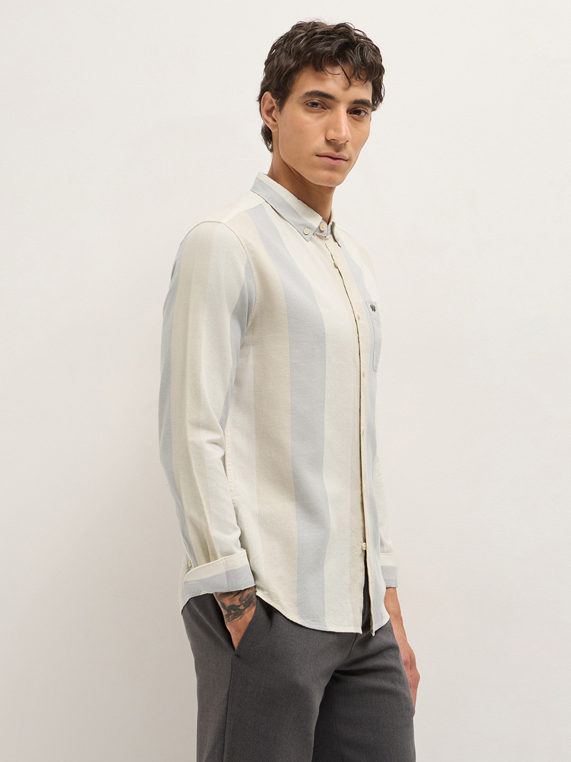 Image of THE BEAR HOUSE Men Striped Casual Multicolor Shirt