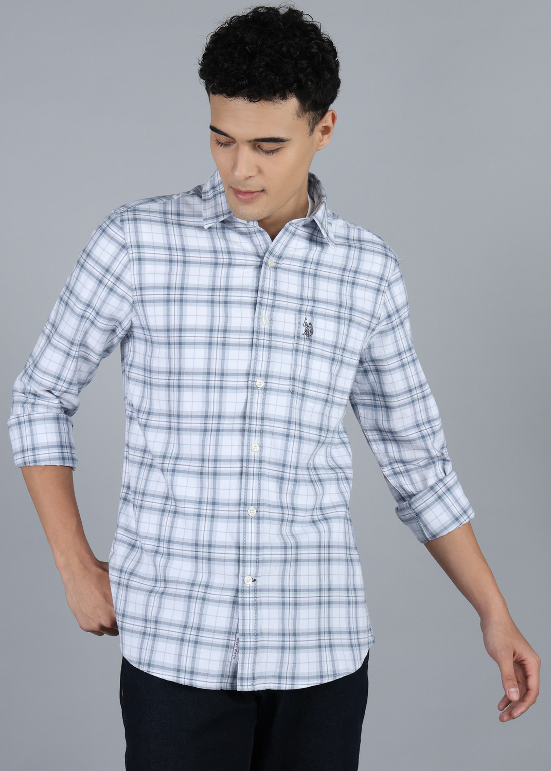 Image of U.S. POLO ASSN. Men Tailored Fit Solid Cut Away Collar Casual Shirt