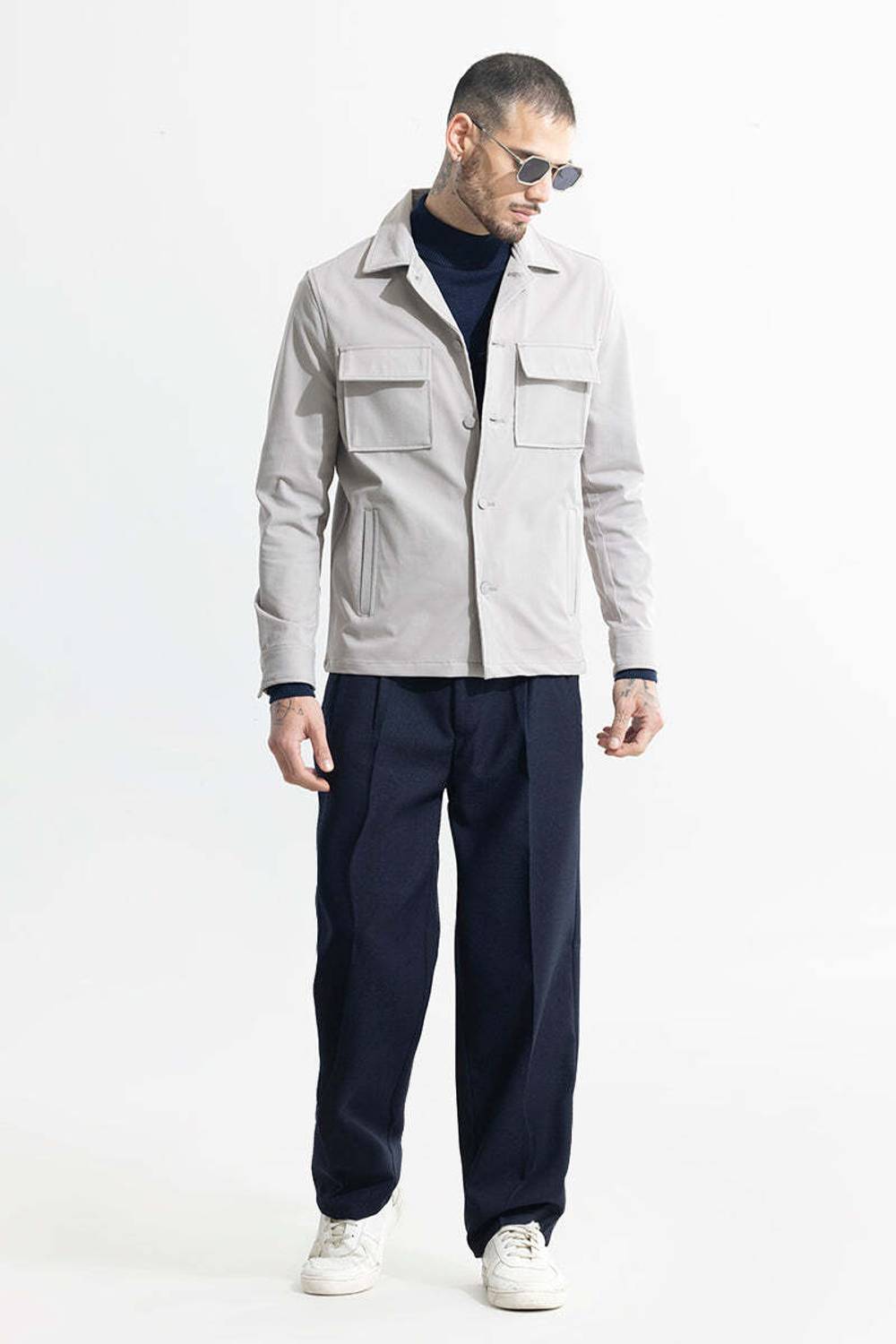 Snitch Men Solid Casual Grey Shirt - Image 4