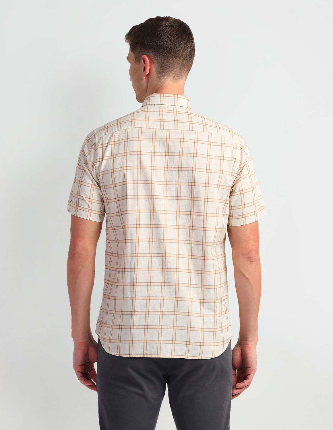 Image of Arrow Sport Men Checkered Casual Orange, White Shirt