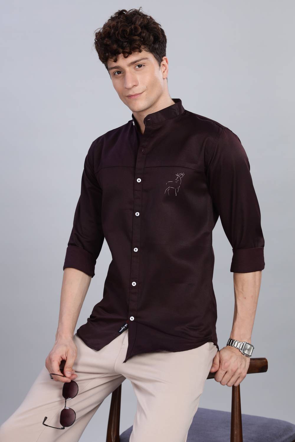 7th Legion Men Solid Casual Purple Shirt