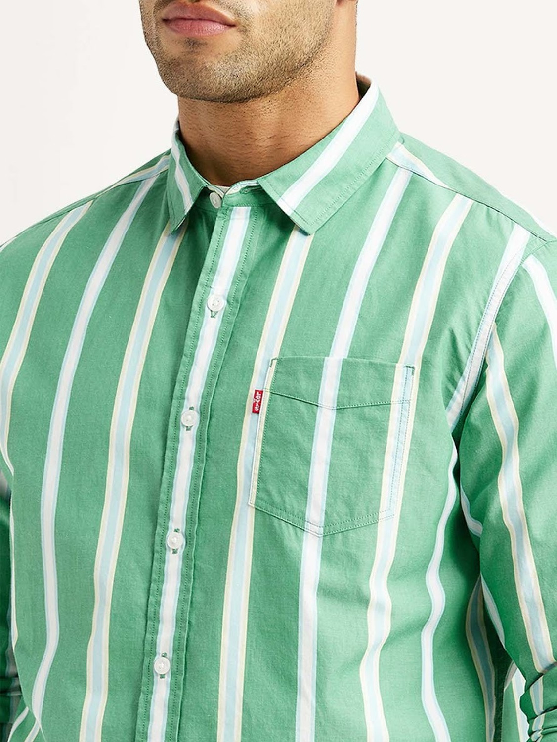 Image of LEVI'S Men Striped Casual Green Shirt