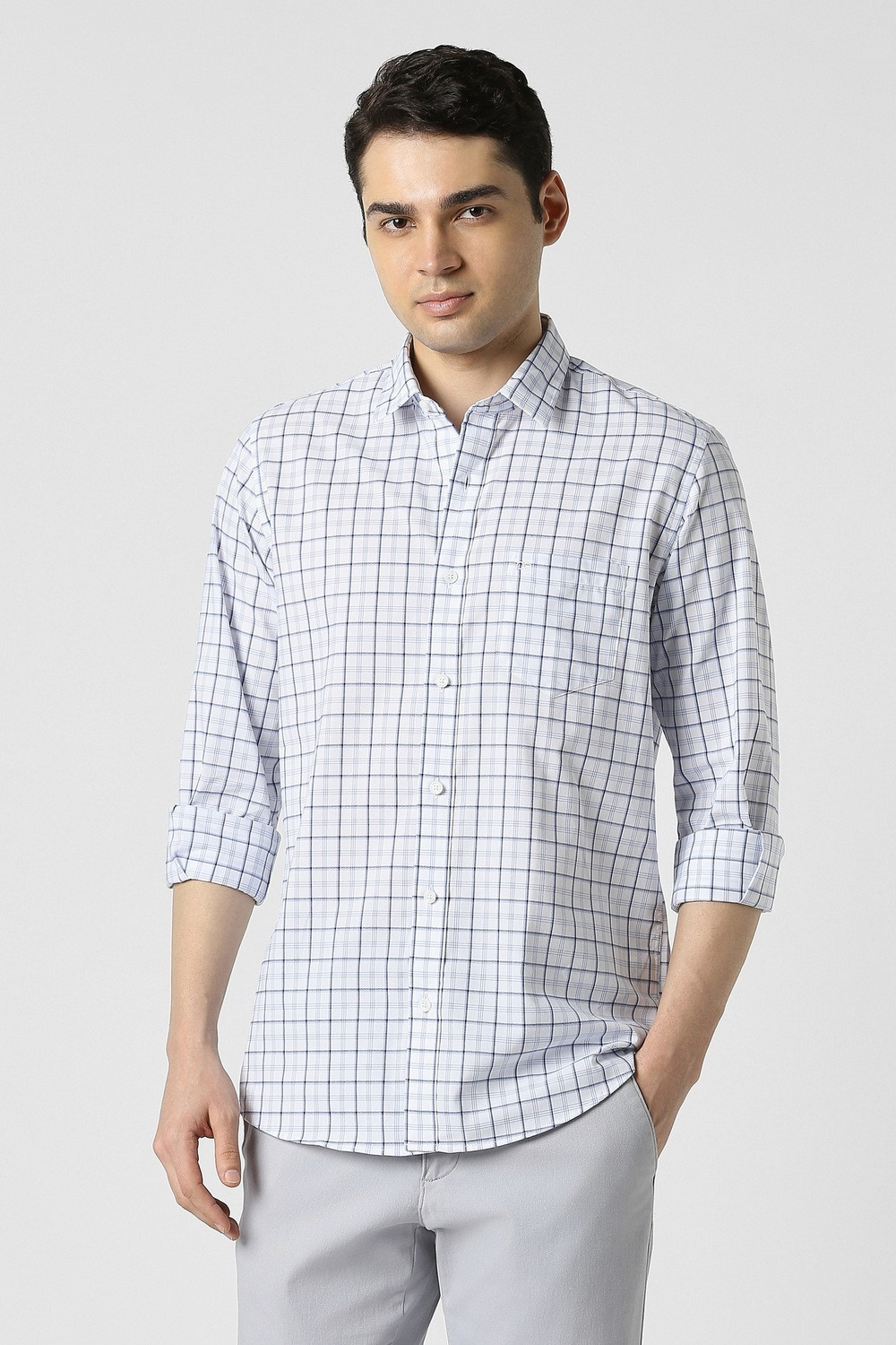 Image of PETER ENGLAND Men Checkered Casual White Shirt