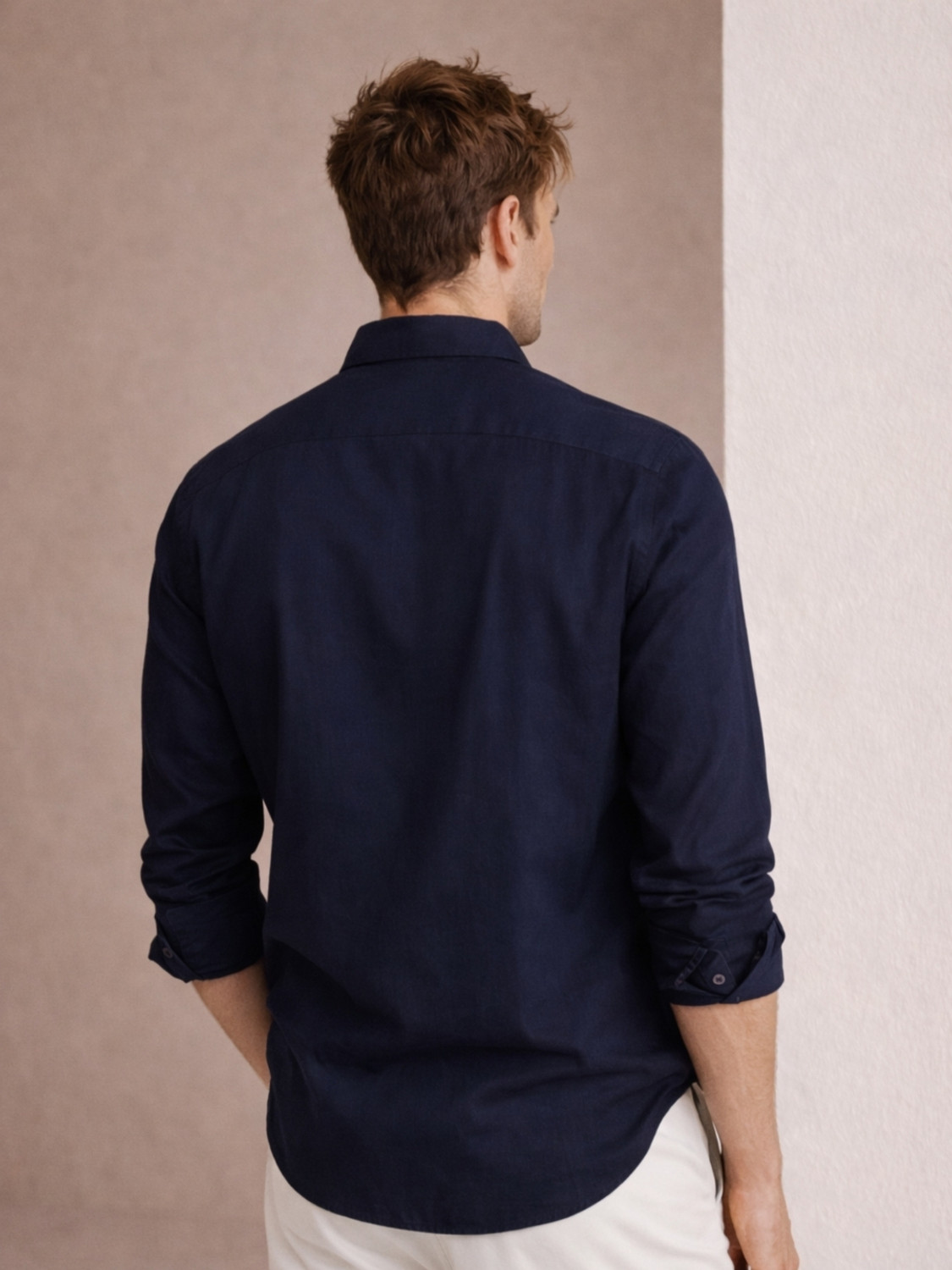 Image of LOUIS PHILIPPE Men Solid Casual Dark Blue Shirt