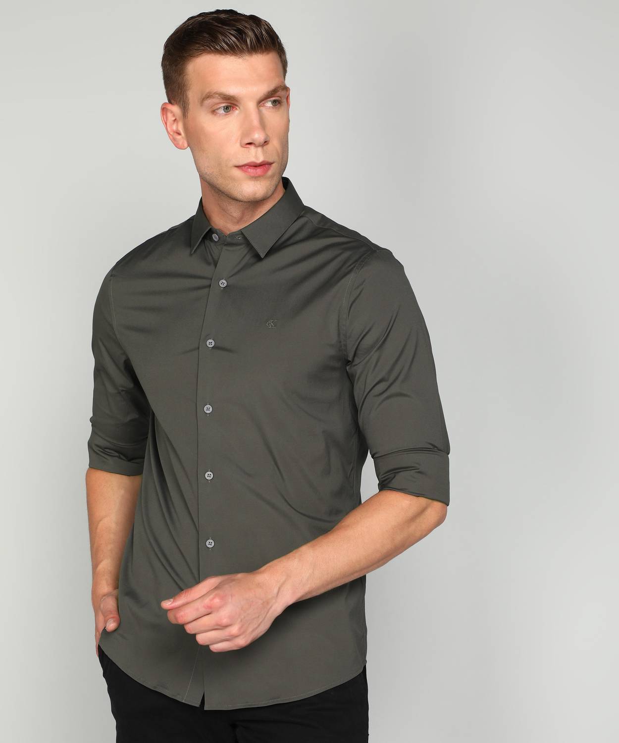 Calvin Klein Jeans Men Solid Casual Grey Shirt