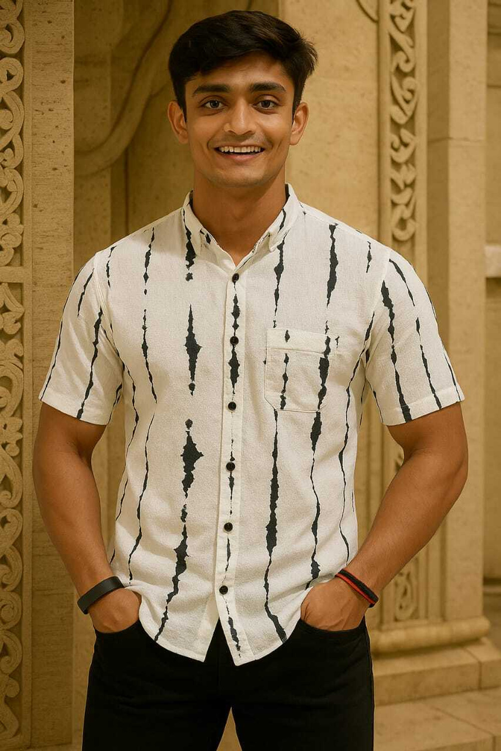 Image of LEVIDE Men Self Design Casual Green Shirt