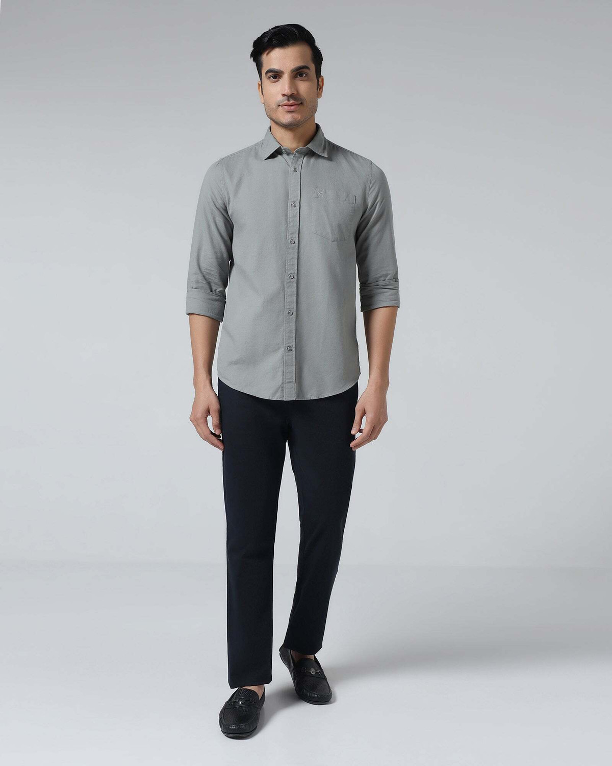 Image of Blackberrys Men Solid Casual Grey Shirt