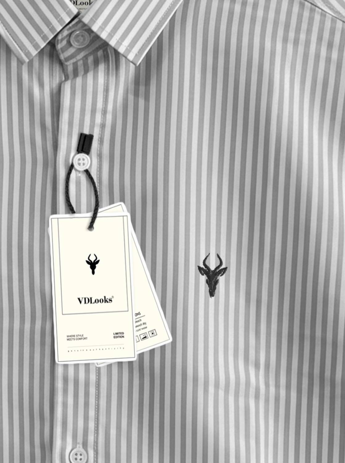 vdlooks Men Striped Casual White Shirt - Image 3