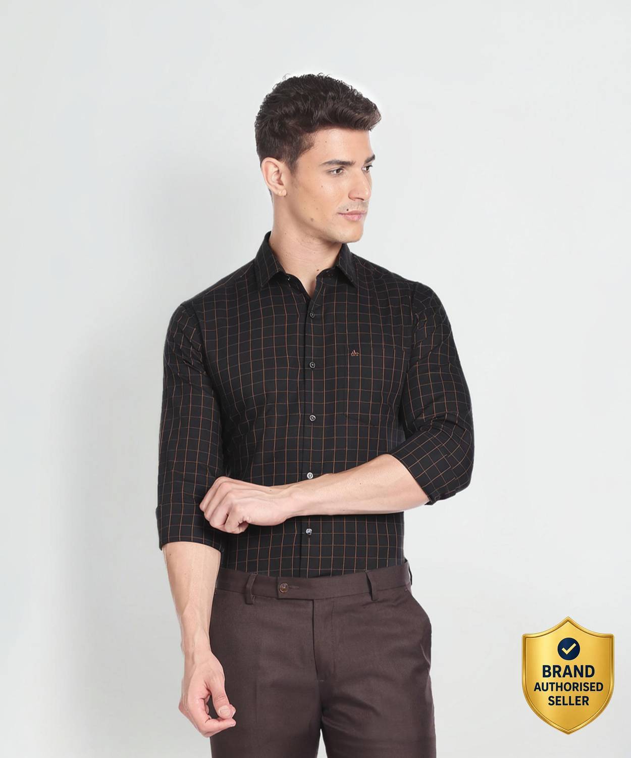 ARROW Men Checkered Casual Black Shirt