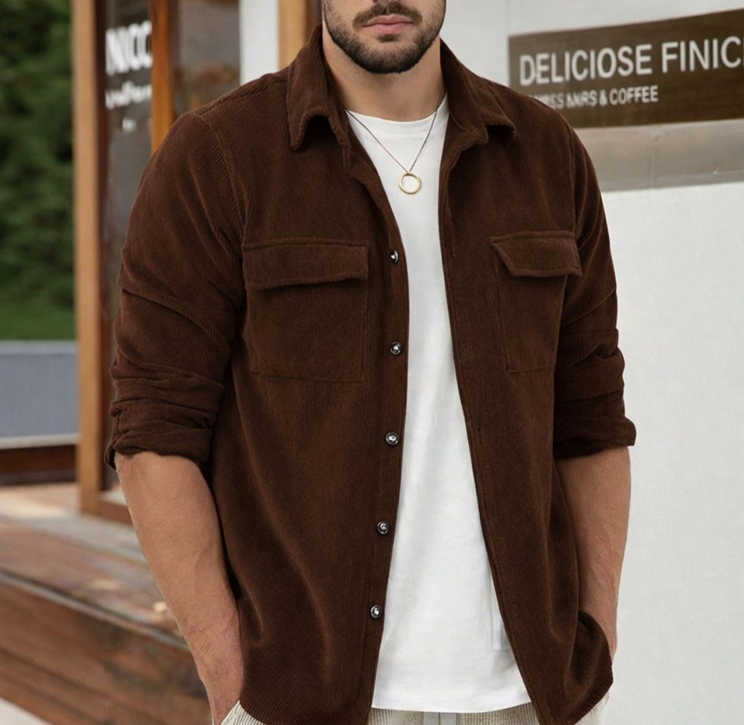 Image of COMBRAIDED Men Self Design Casual Brown Shirt