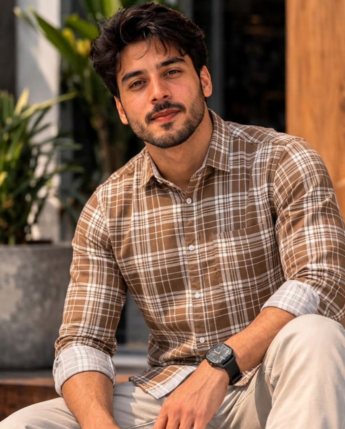 Image of Roadster Men Checkered Casual Brown, White Shirt