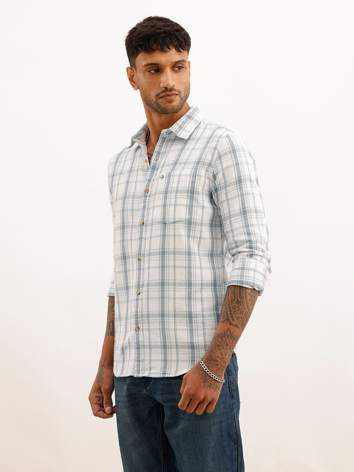 Image of WROGN Men Checkered Casual White Shirt
