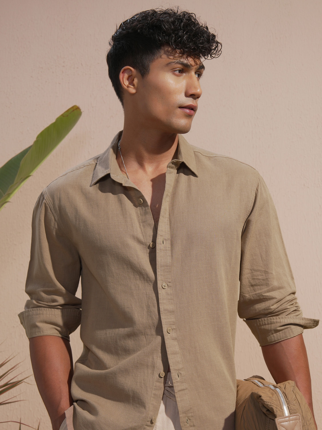 Image of HIGHLANDER Men Solid Casual Khaki Shirt