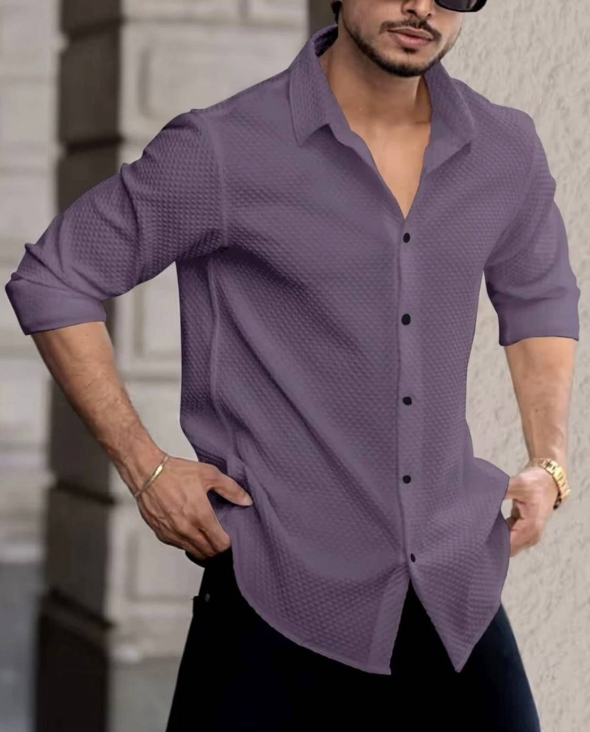 Men Regular Fit Self Design Spread Collar Casual Shirt - Image 3