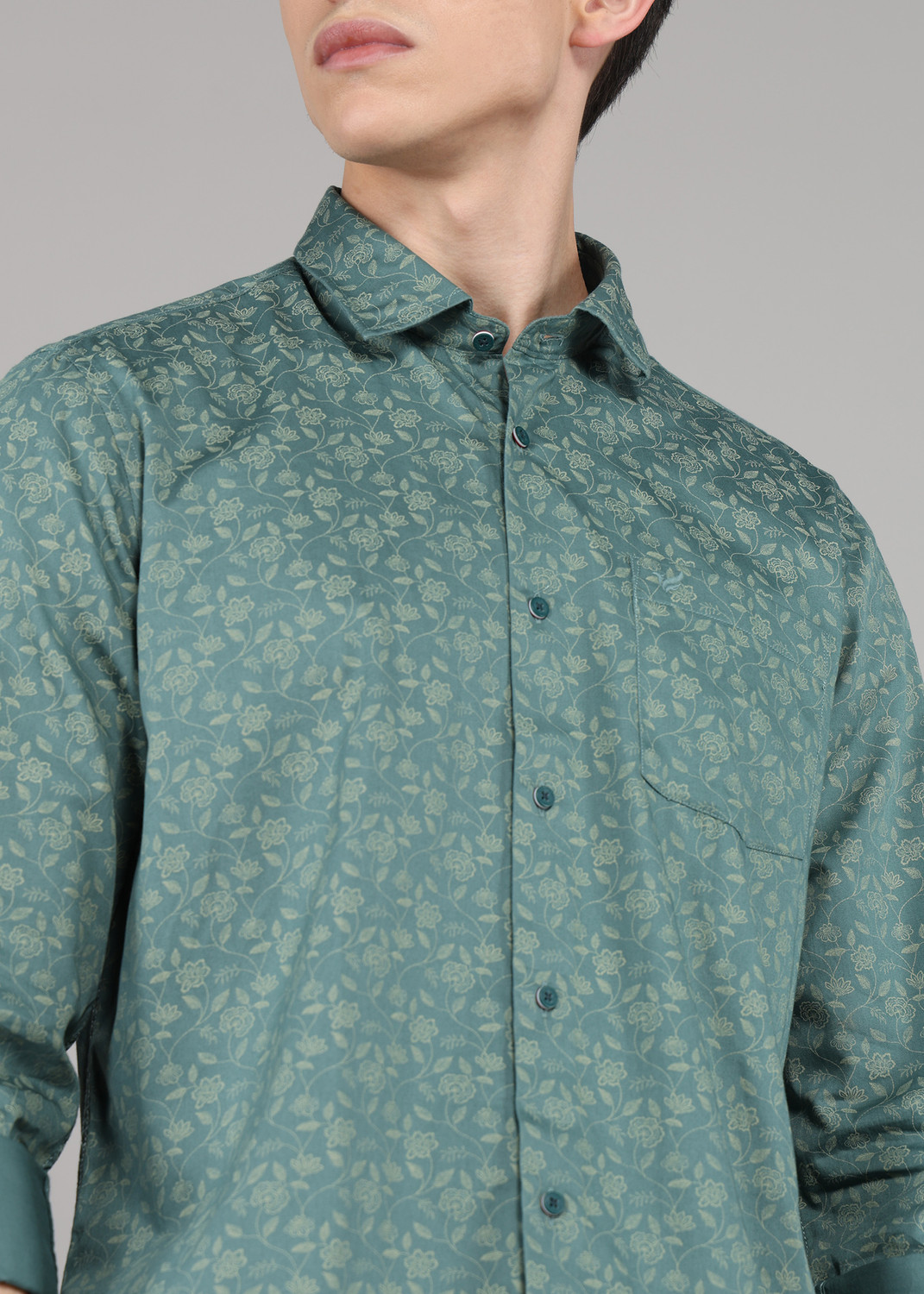 Image of Blackberrys Men Printed Casual Green Shirt