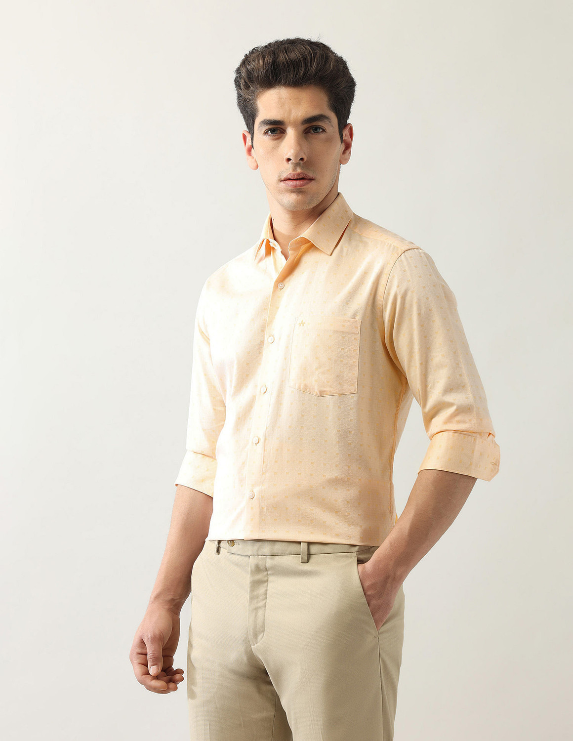 Image of ARROW Men Checkered Formal Yellow Shirt