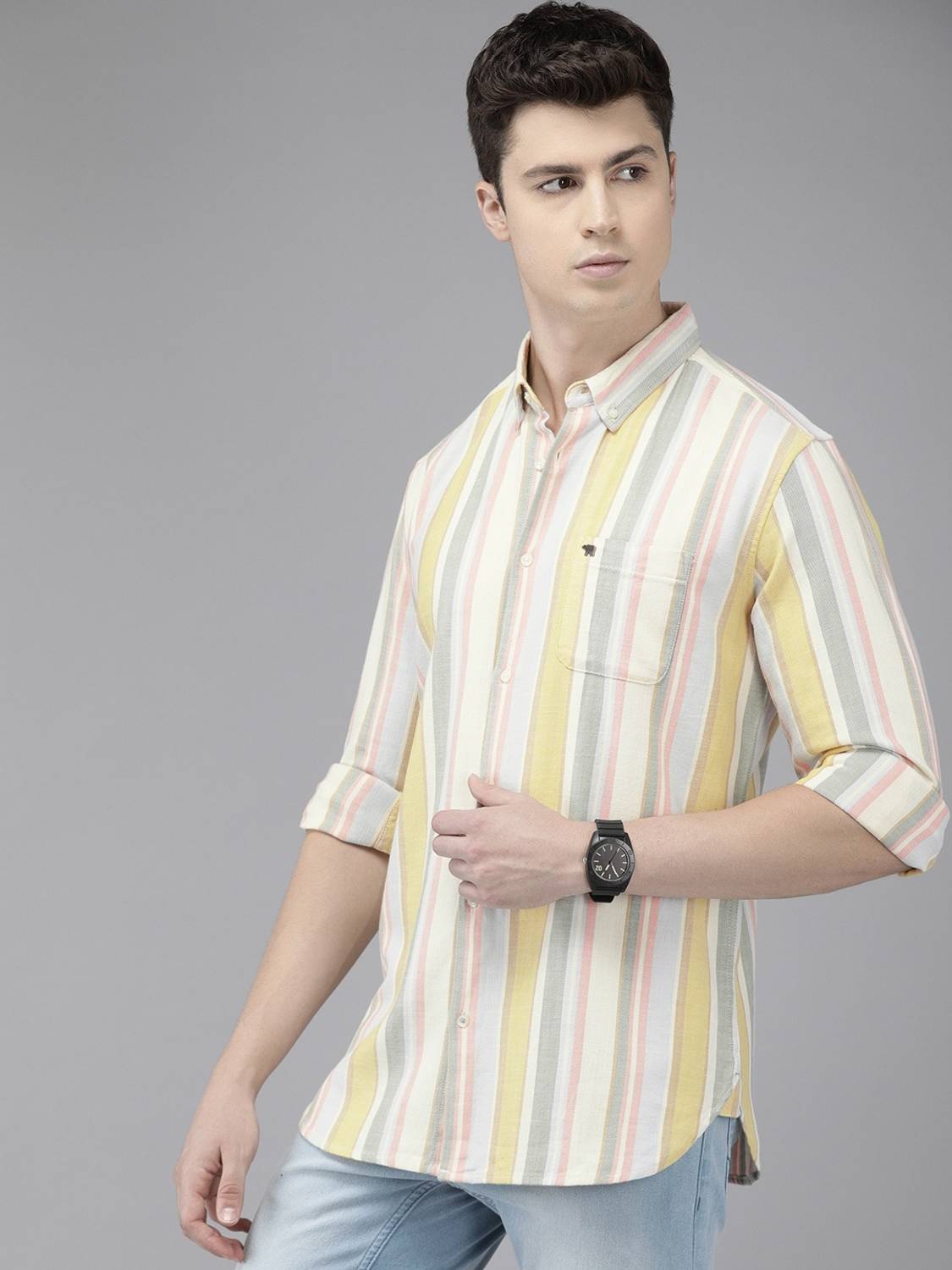 Men Slim Fit Striped Button Down Collar Casual Shirt - Image 3
