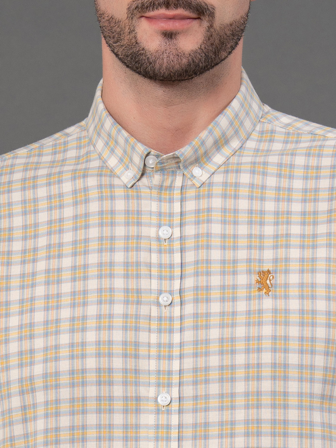 Image of RED TAPE Men Checkered Casual Beige Shirt