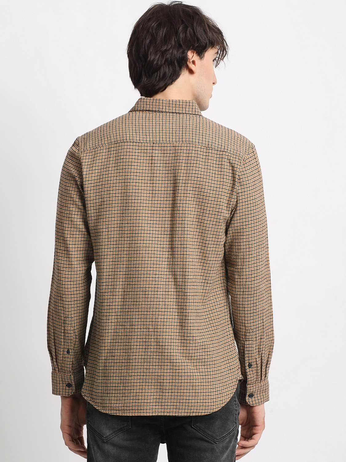Image of THE BEAR HOUSE Men Checkered Casual Yellow Shirt