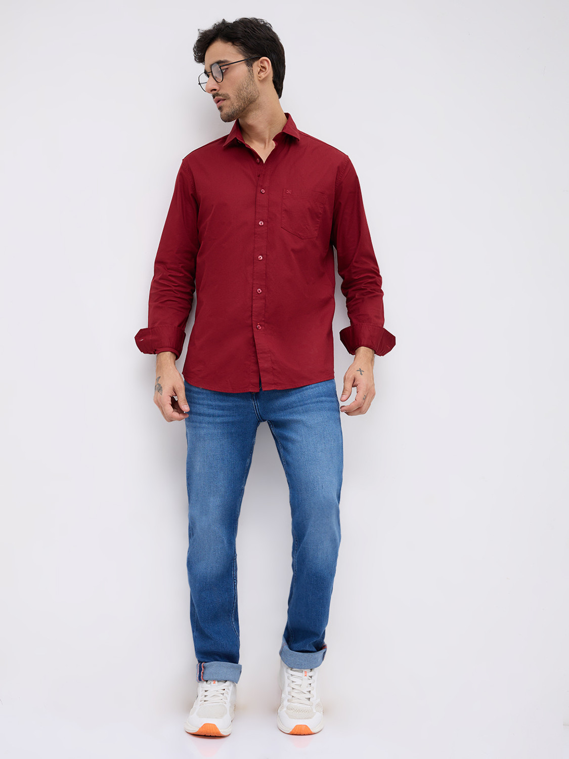 Image of KILLER Men Self Design Casual Maroon Shirt