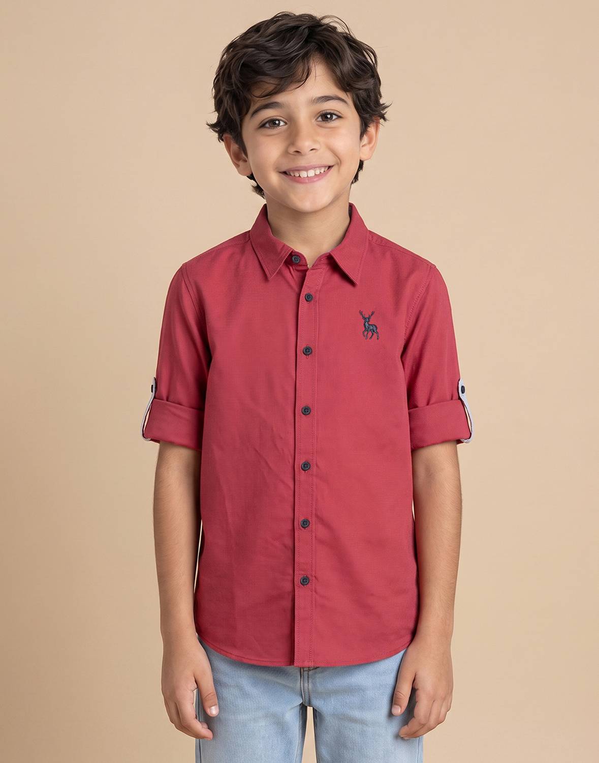 Allen Solly Boys Self Design Casual Red Shirt