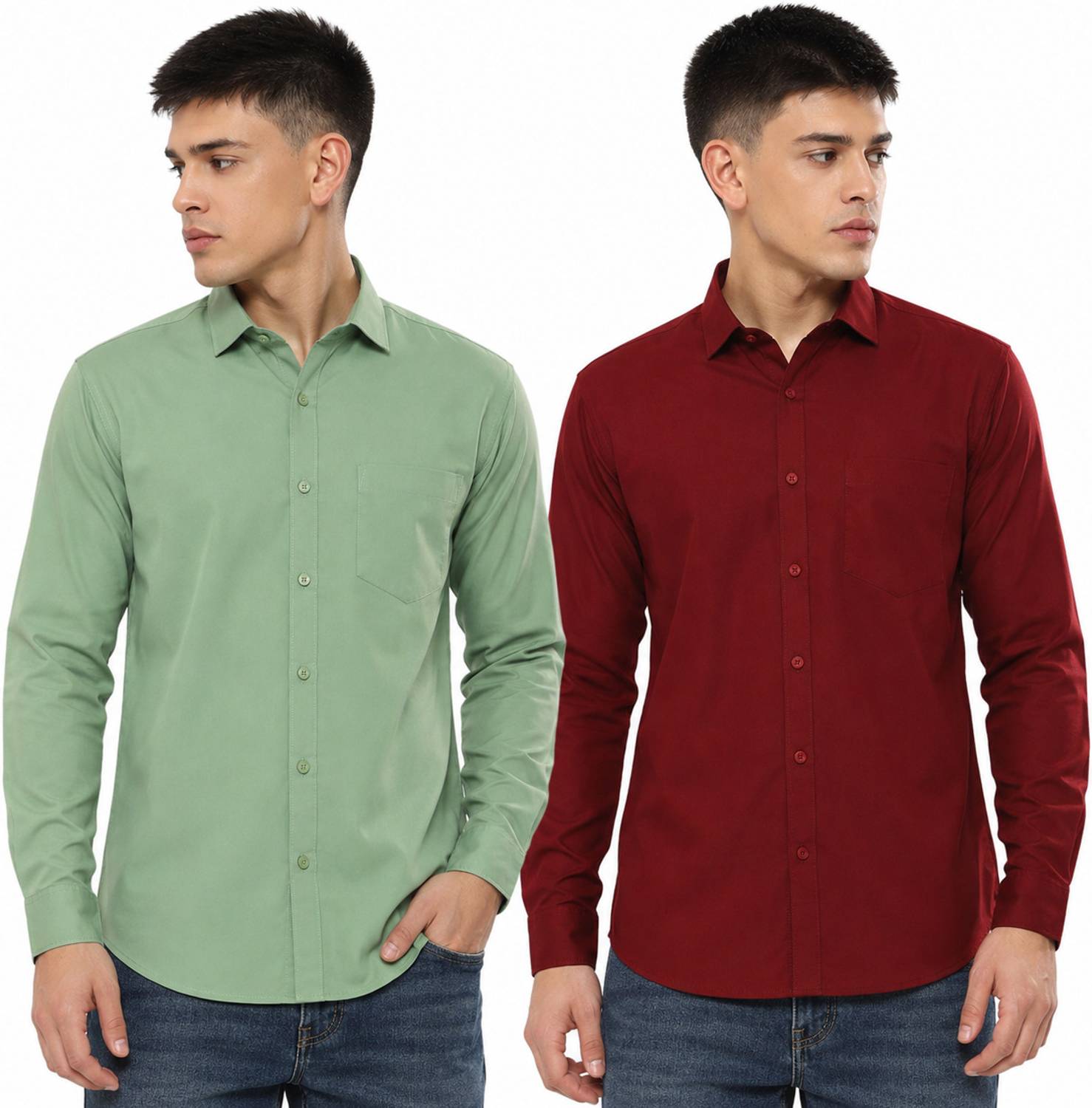youth first Men Regular Fit Solid Spread Collar Casual Shirt (Pac