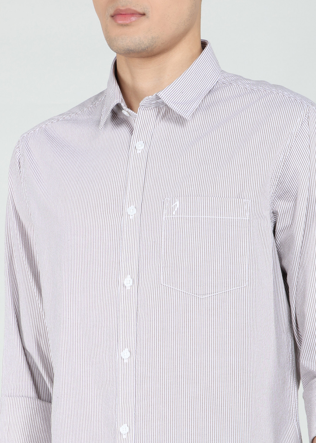Image of INDIAN TERRAIN Men Striped Casual Brown Shirt
