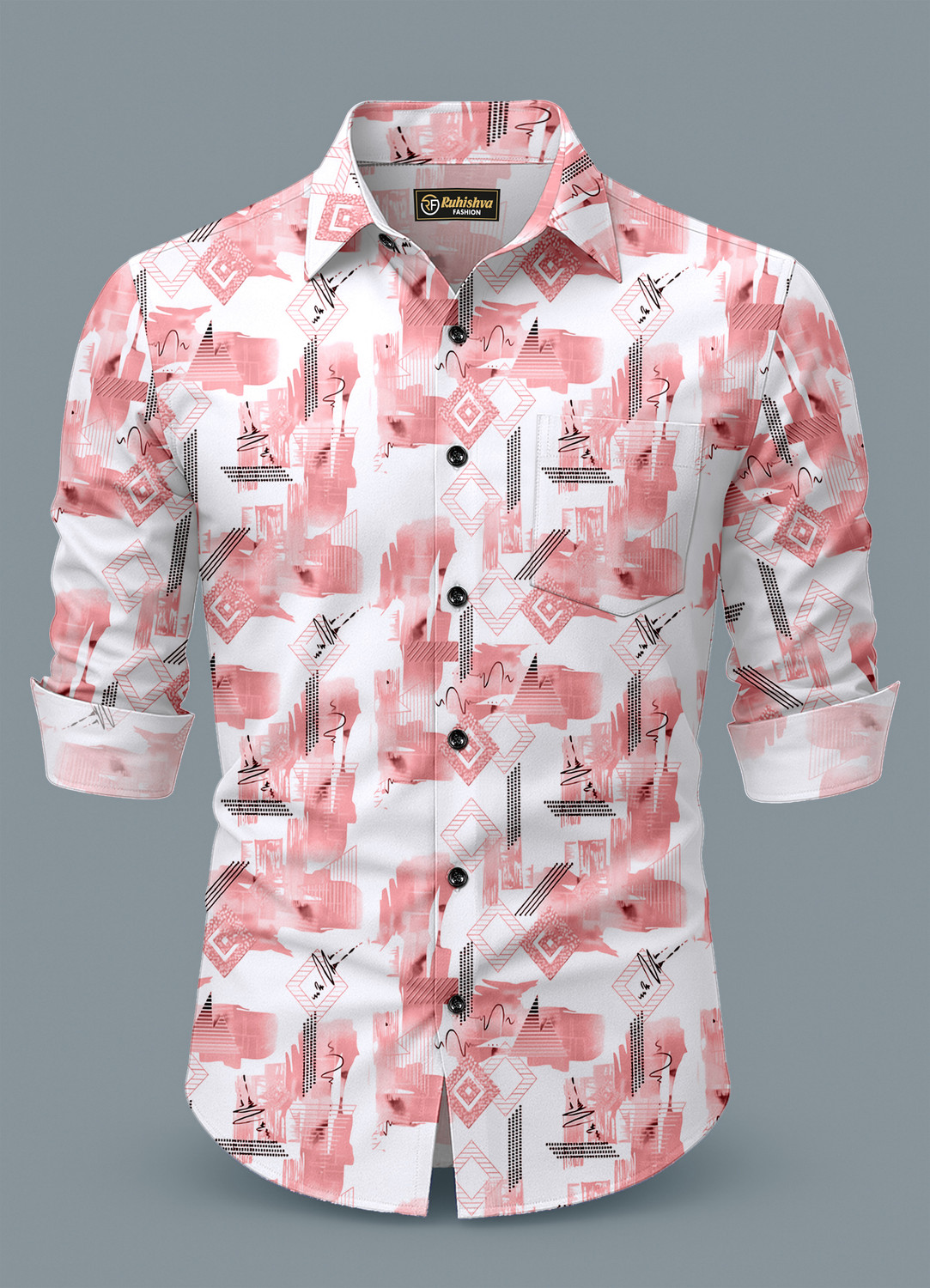 Image of RUHISHVA FASHION Men Printed Casual Pink, Green Shirt