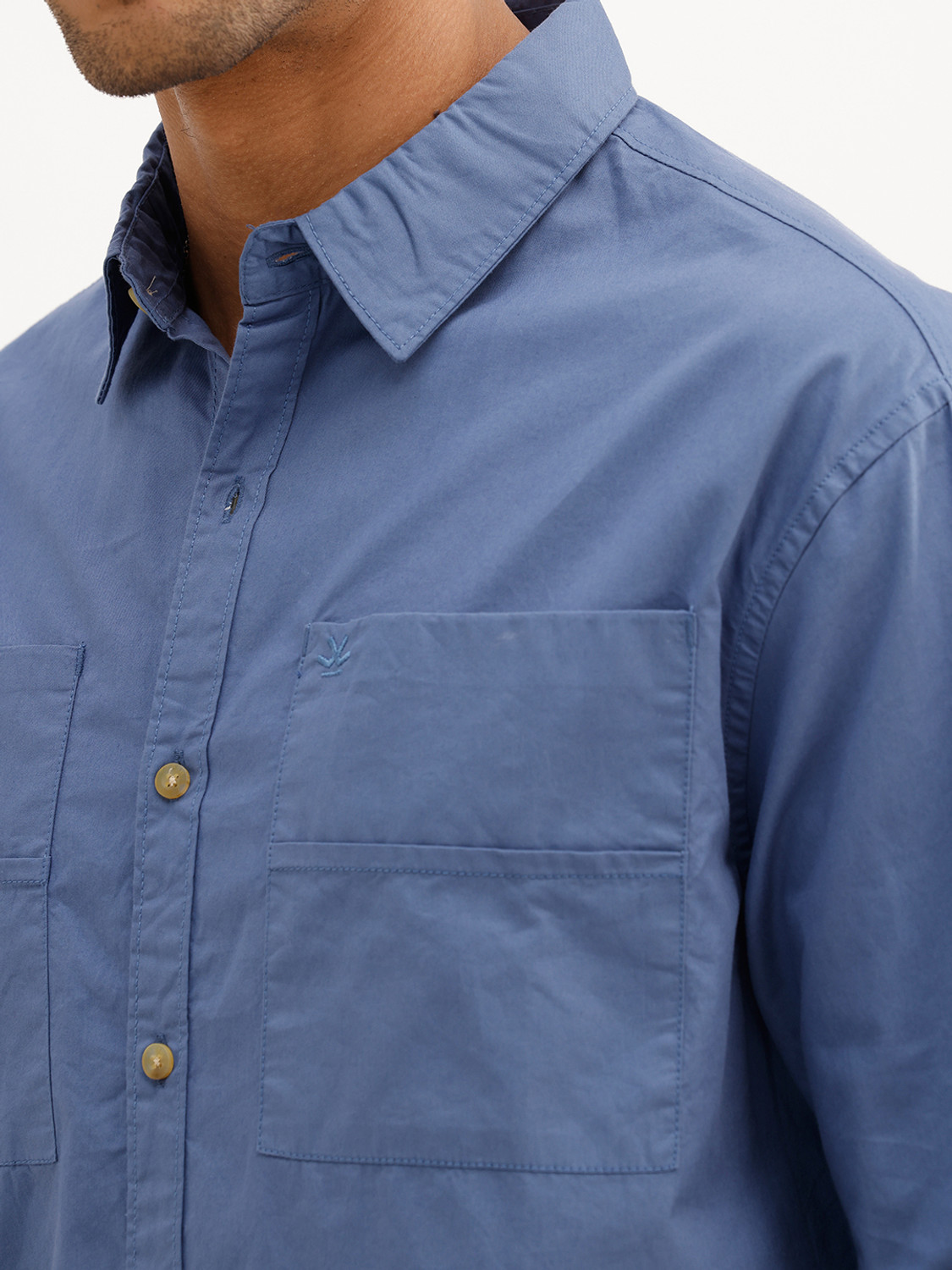 Image of WROGN Men Solid Casual Blue Shirt