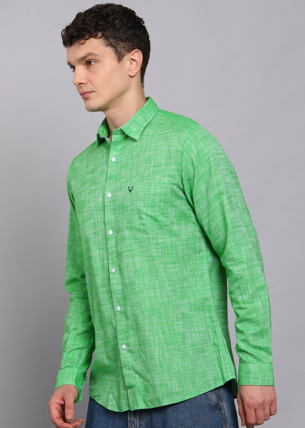 Image of Allen Solly Men Solid Casual Green Shirt
