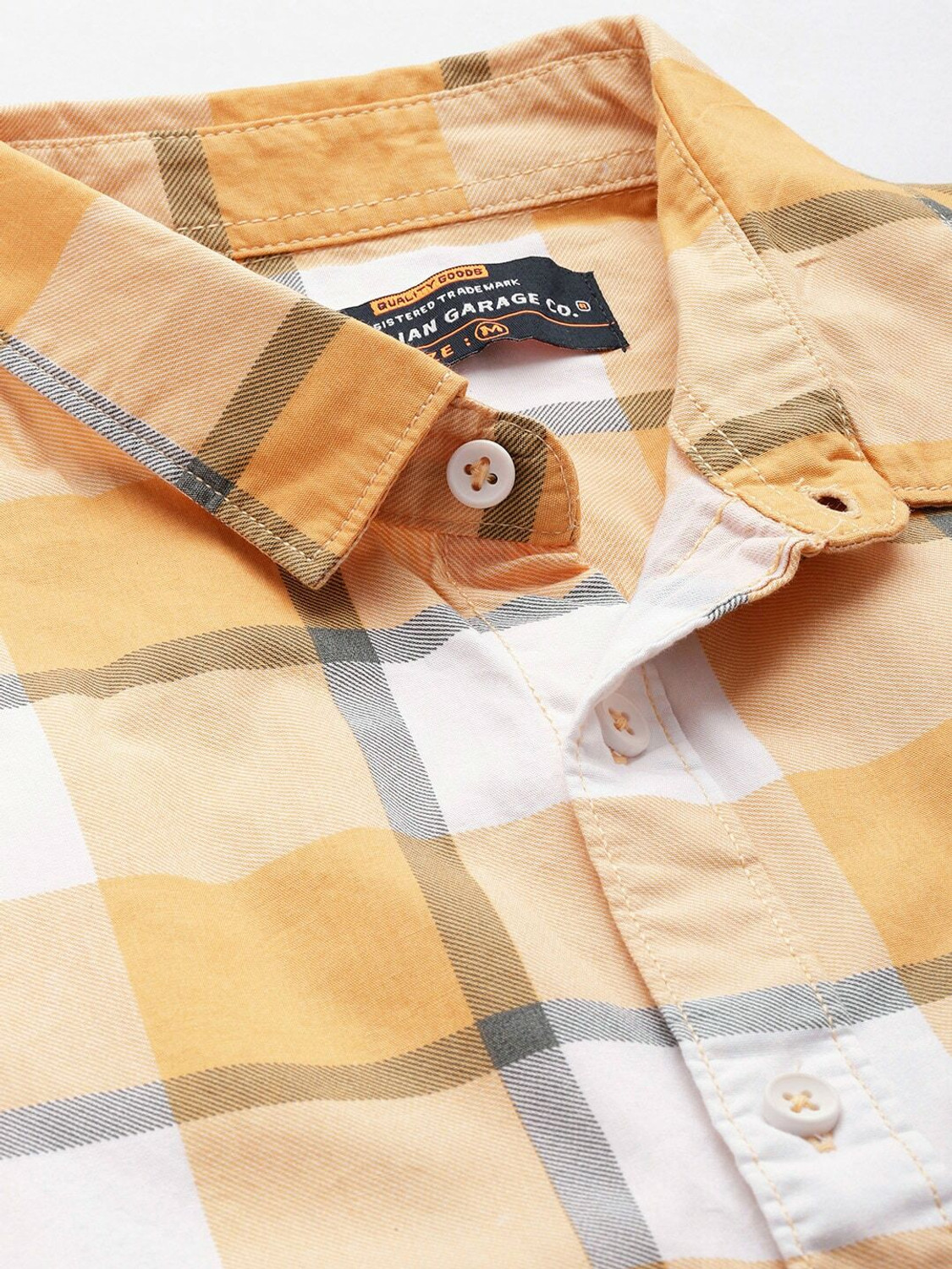 Image of The Indian Garage Co. Men Checkered Casual Yellow Shirt