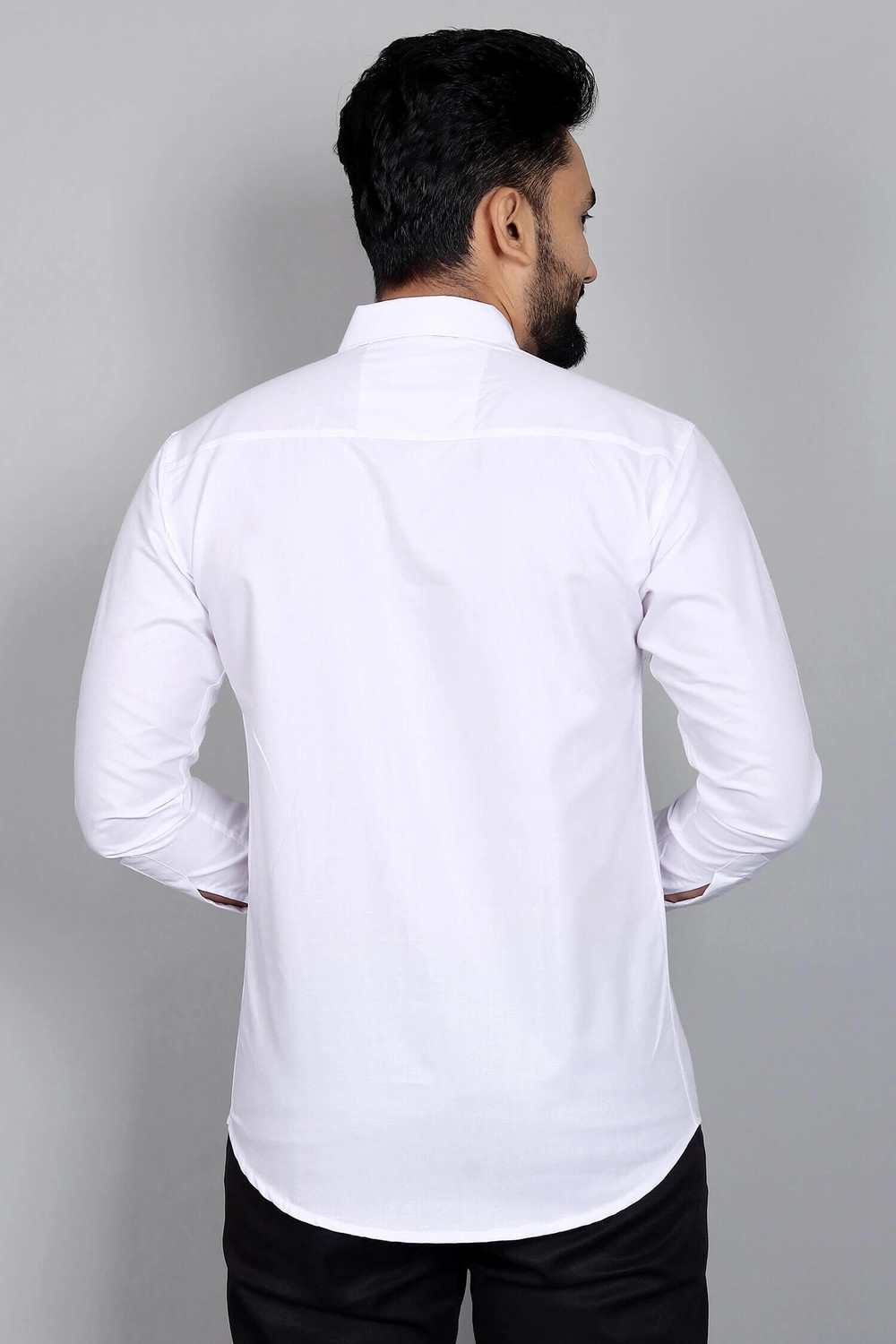 Image of Blue dove Men Solid Casual Dark Blue, White Shirt