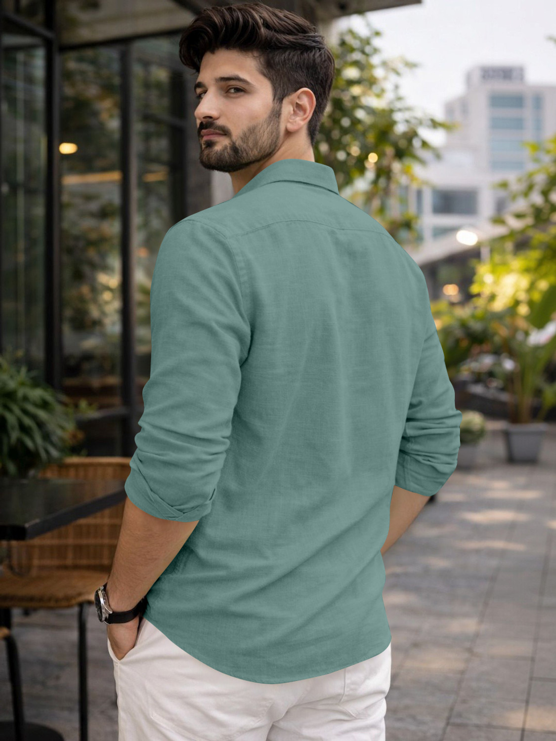 Image of Mameru Men Regular Fit Solid Cut Away Collar Casual Shirt