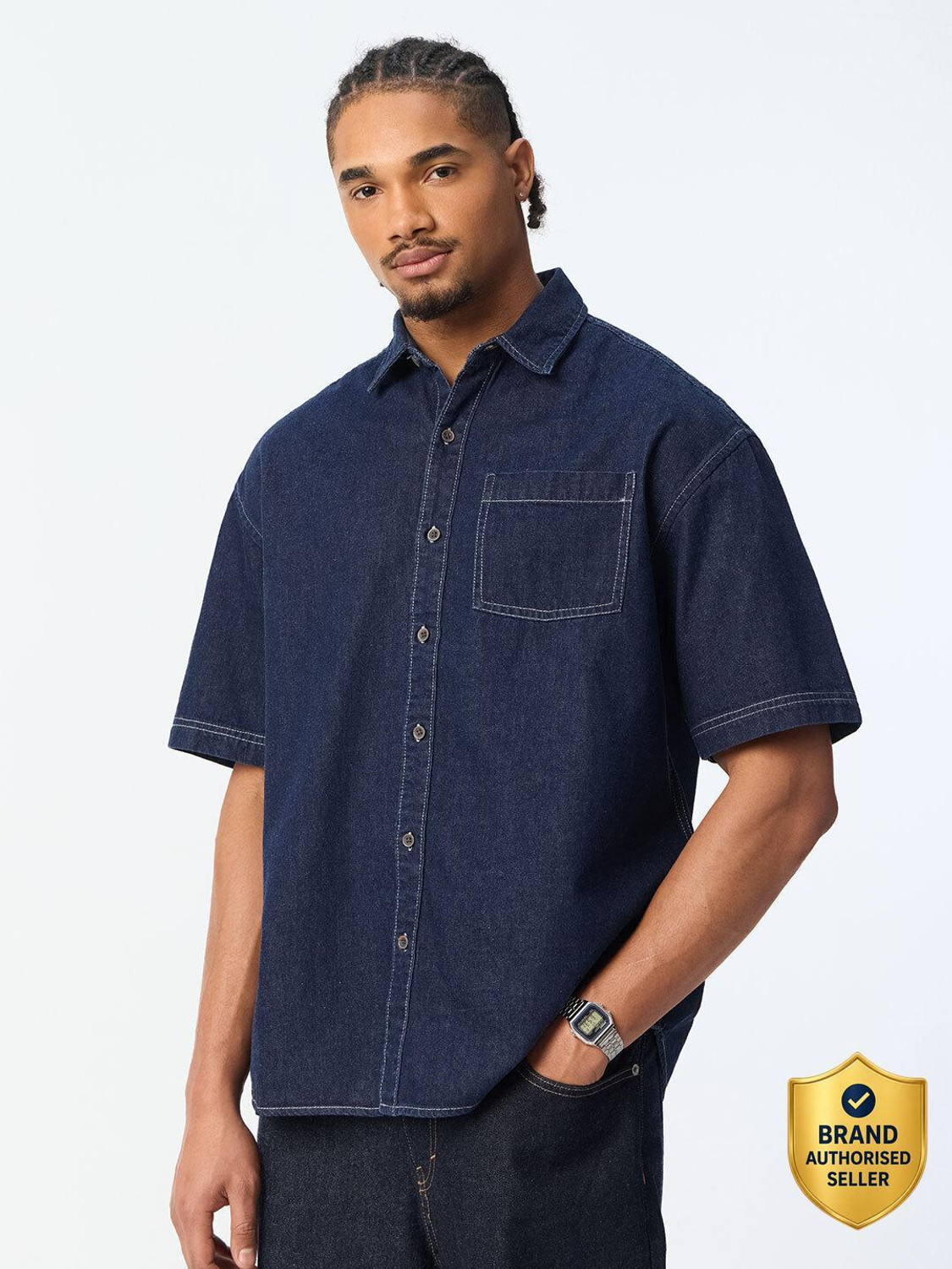 Image of The Souled Store Men Oversized Fit Solid Spread Collar Casual Shirt