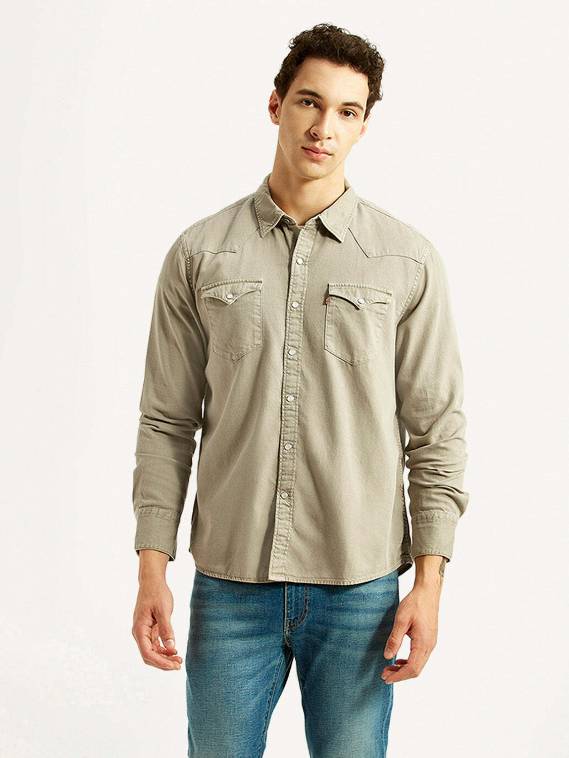 Image of LEVI'S Men Solid Casual Beige Shirt